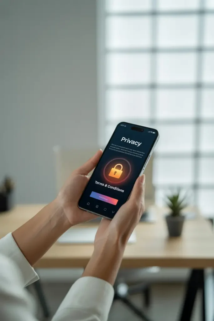 טלפון נייד עם אייקון של מדיניות פרטיות